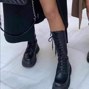 Zara Leather Mid-Calf Boots Size 38